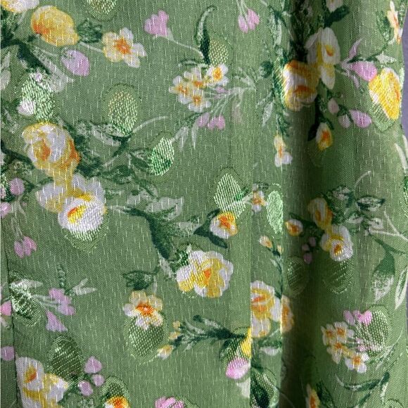 Lush Green & Yellow Ditsy Floral Ruffle Detail Midi Slip Dress Size Small - Picture 5 of 11